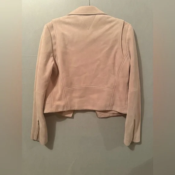 Reformation VEDA Beige Women's Suede Moto Jacket Size Medium Pink Cloud - Picture 4 of 8